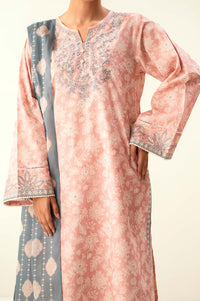 Stitched 3 Piece Embroidered Lawn Suit with Dyed Cambric Bottom