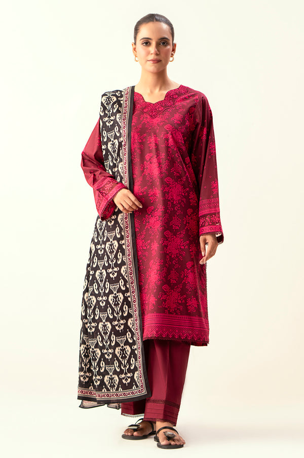 Stitched 3 Piece Embroidered Lawn Suit