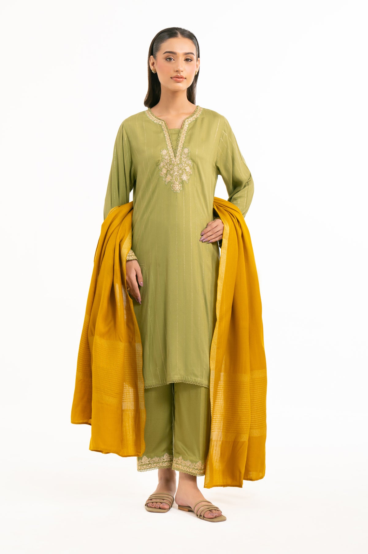 EMBROIDERED VISCOSE CREPE STITCHED 3 PIECE SUIT