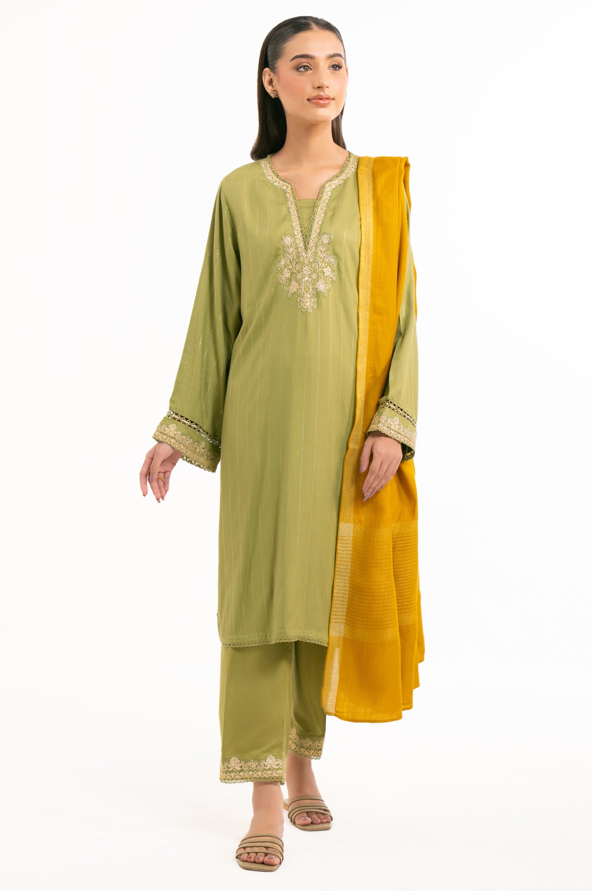 EMBROIDERED VISCOSE CREPE STITCHED 3 PIECE SUIT