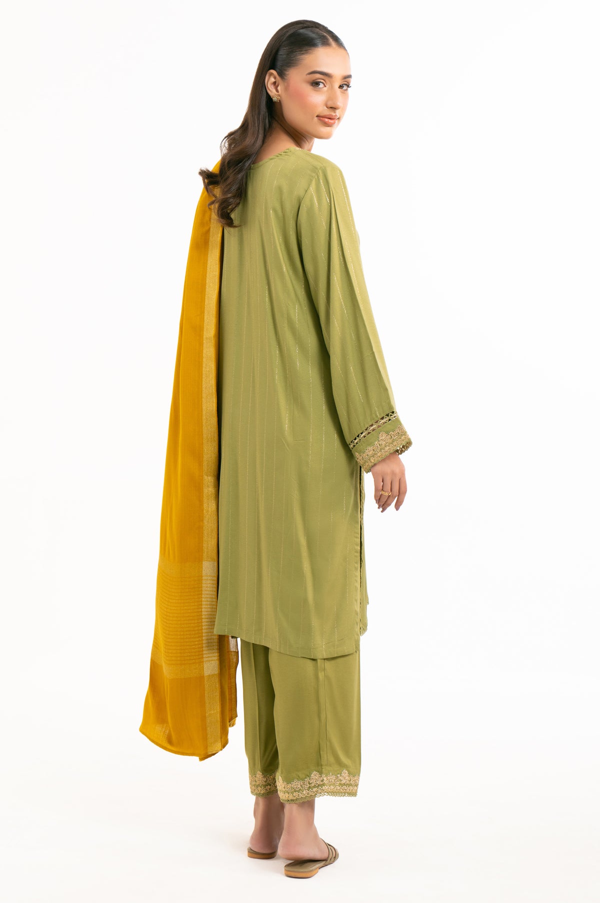 EMBROIDERED VISCOSE CREPE STITCHED 3 PIECE SUIT