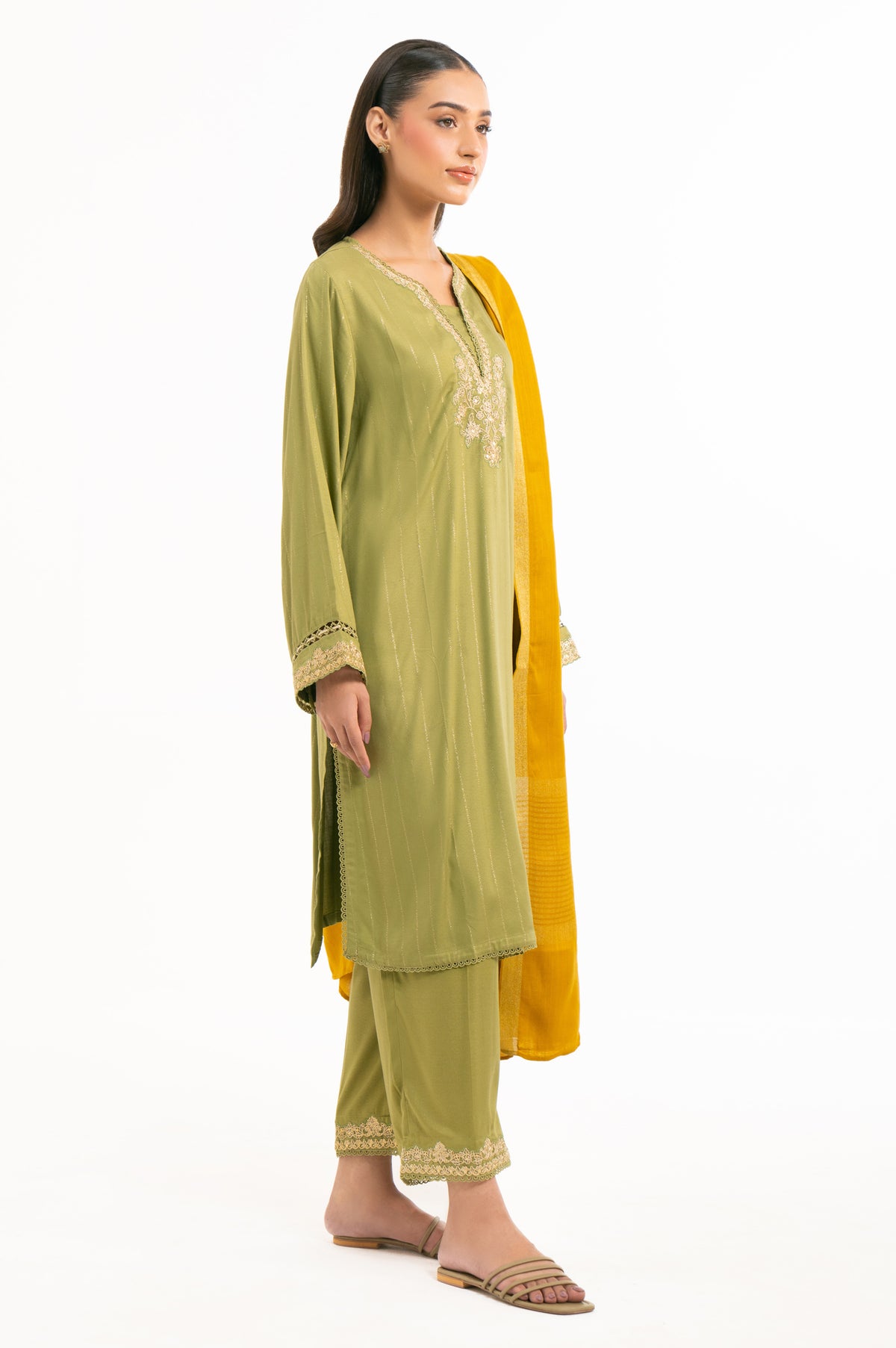 EMBROIDERED VISCOSE CREPE STITCHED 3 PIECE SUIT