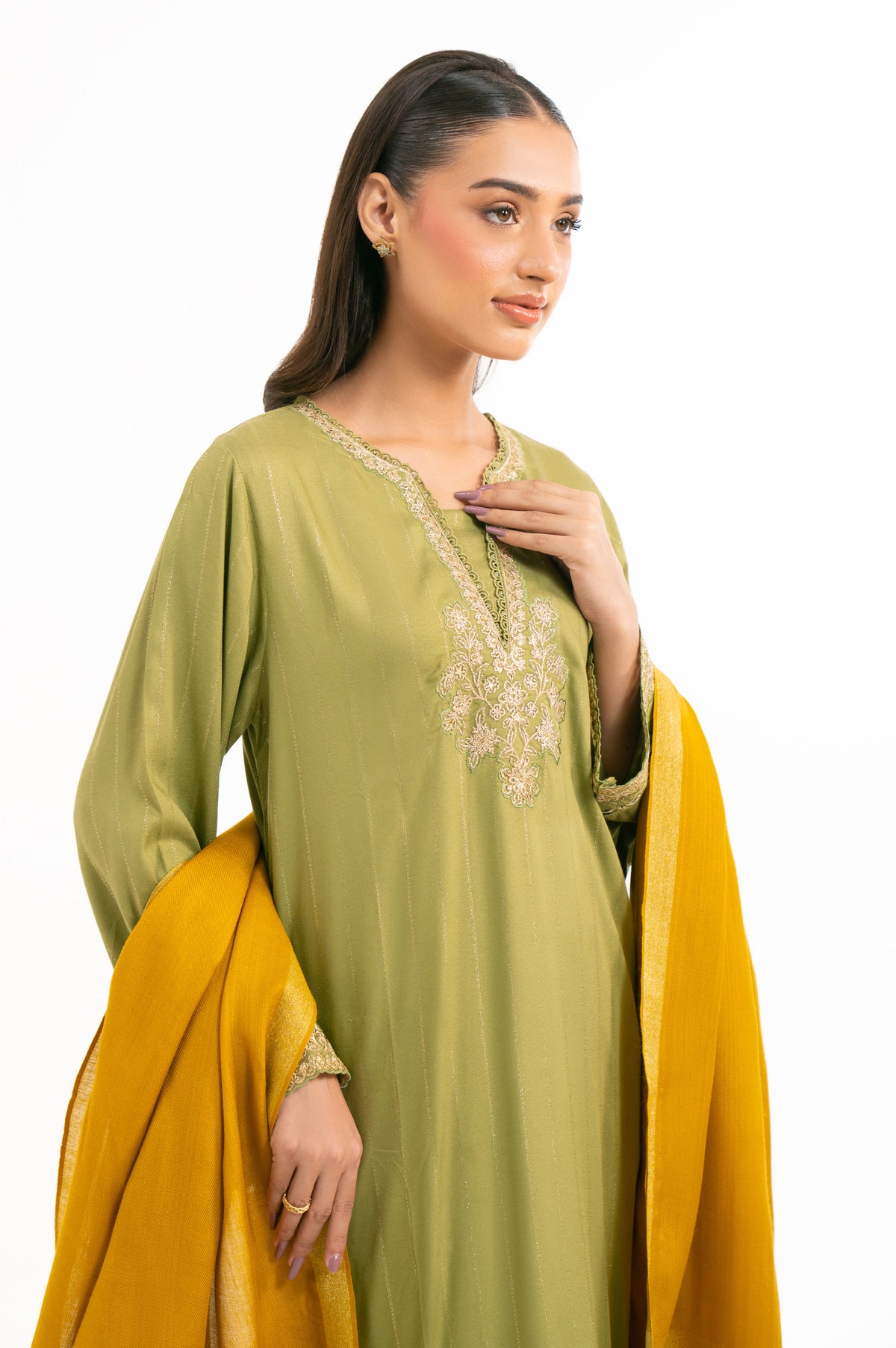 EMBROIDERED VISCOSE CREPE STITCHED 3 PIECE SUIT