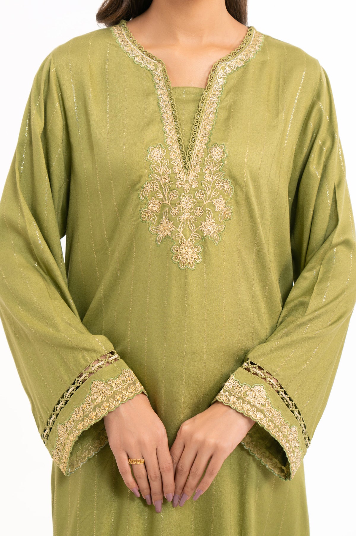 EMBROIDERED VISCOSE CREPE STITCHED 3 PIECE SUIT