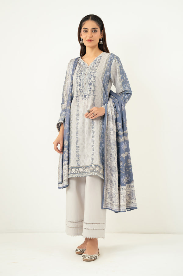 Stitched 3 Piece Embroidered Cottel Suit