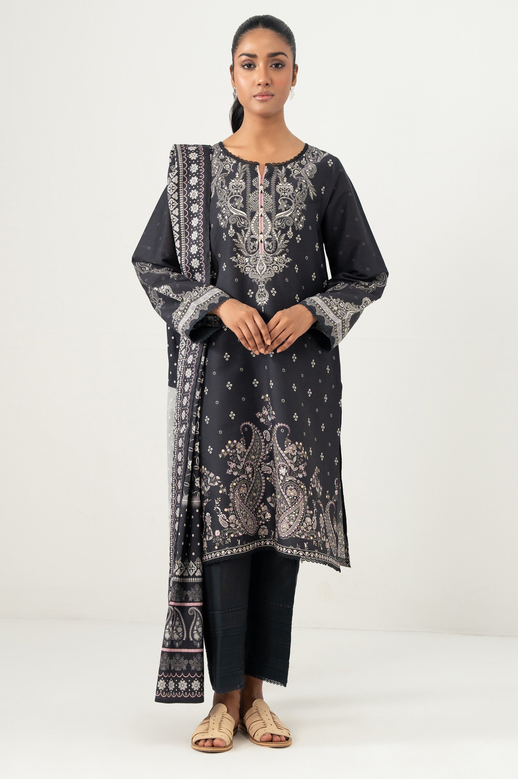 STITCHED PRINTED LINEN VISCOSE SUIT