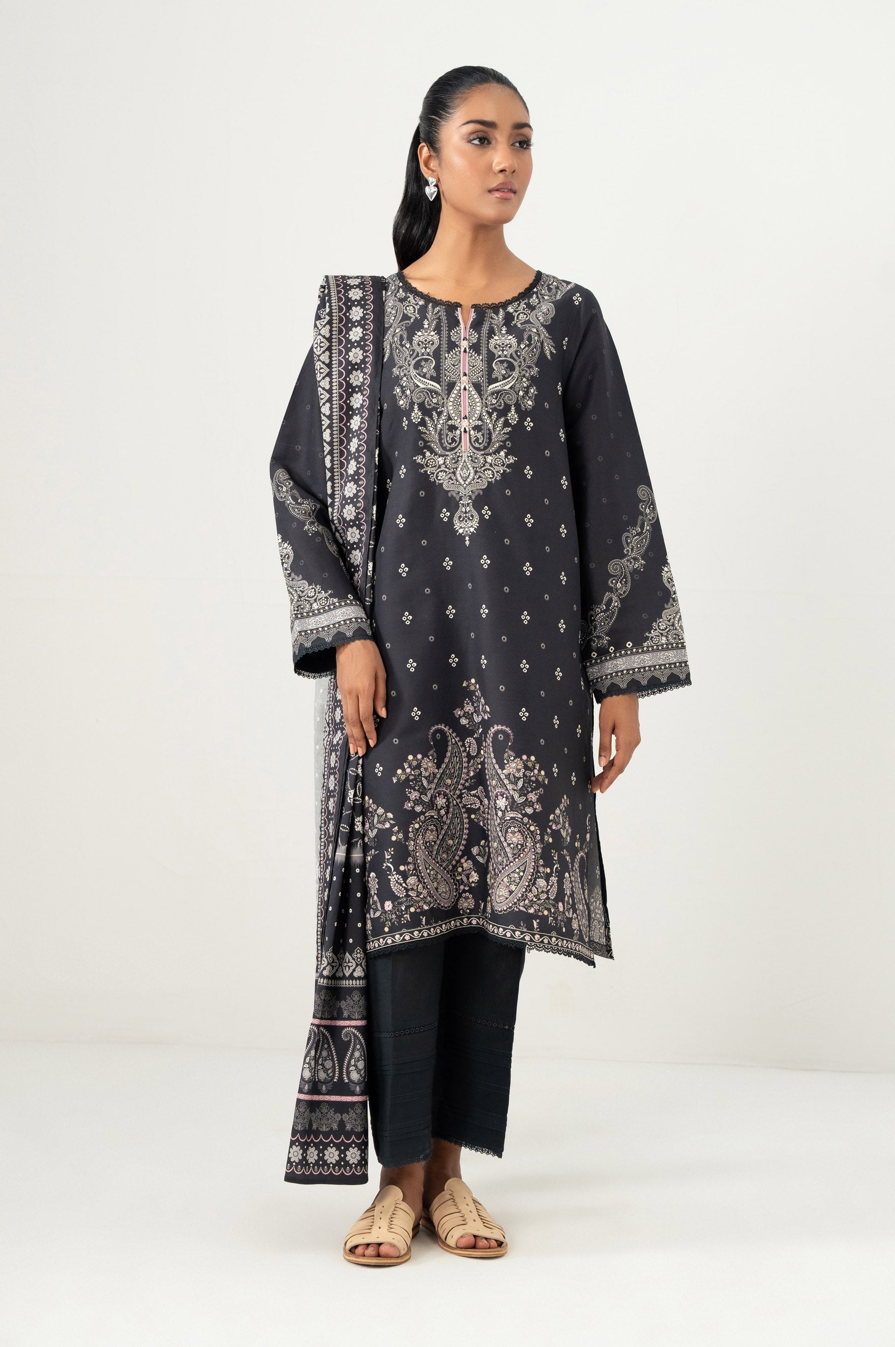STITCHED PRINTED LINEN VISCOSE SUIT