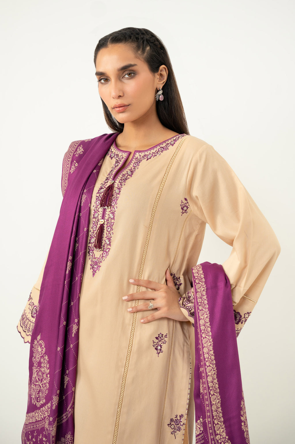 STITCHED DYED EMBROIDERED SUIT
