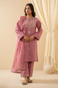 EMBROIDERED SELF JACQUARD STITCHED 3 PIECE SUIT
