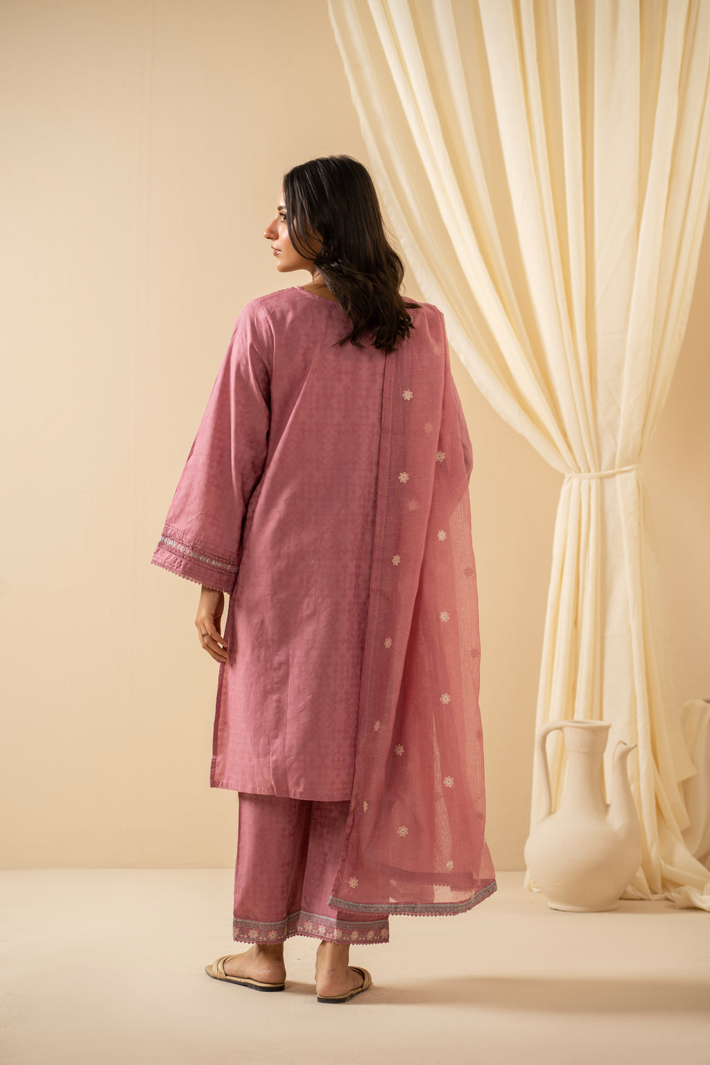 EMBROIDERED SELF JACQUARD STITCHED 3 PIECE SUIT