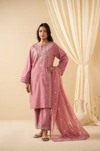EMBROIDERED SELF JACQUARD STITCHED 3 PIECE SUIT