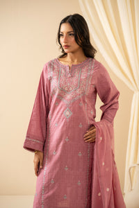 EMBROIDERED SELF JACQUARD STITCHED 3 PIECE SUIT