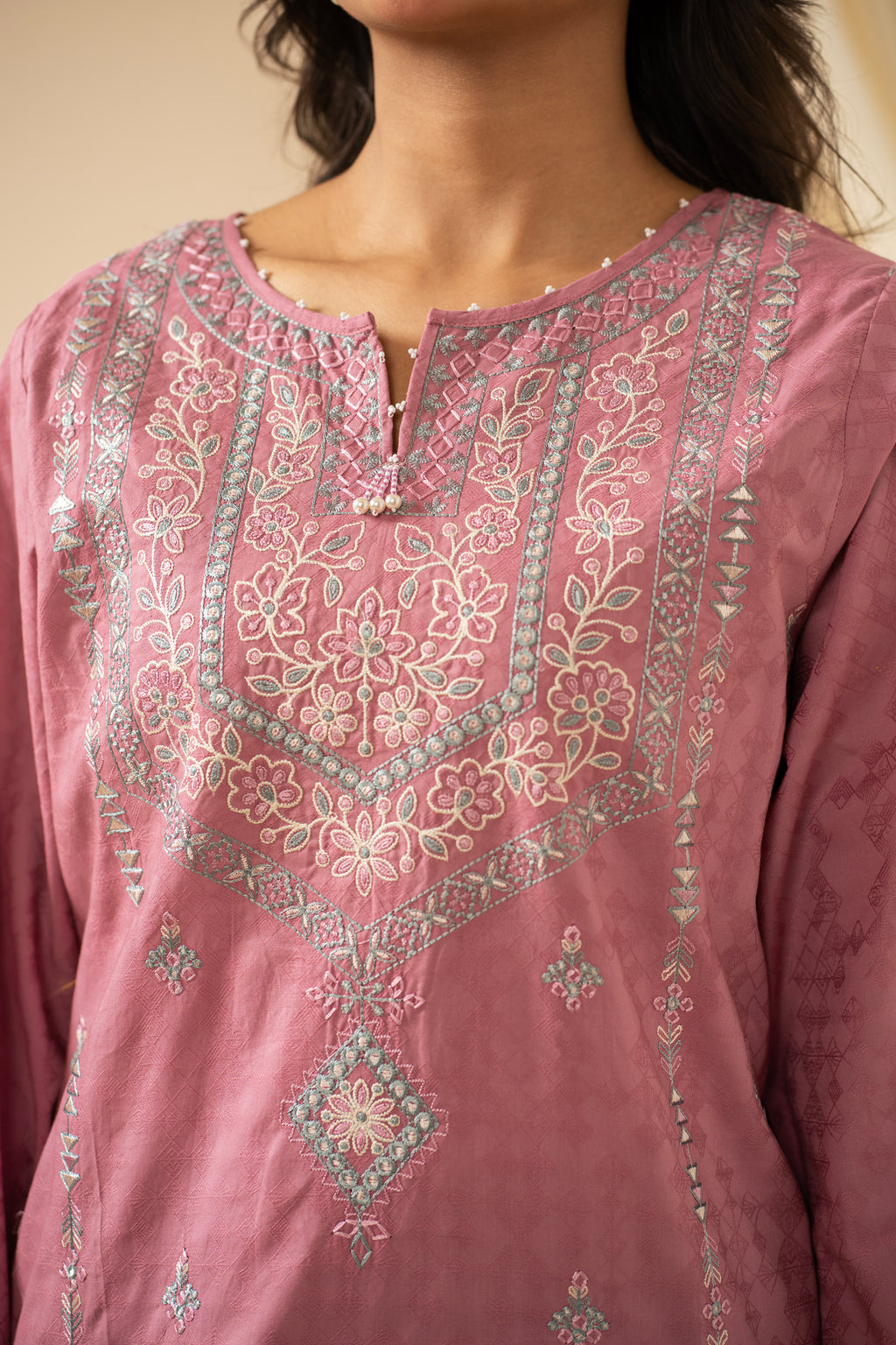 EMBROIDERED SELF JACQUARD STITCHED 3 PIECE SUIT