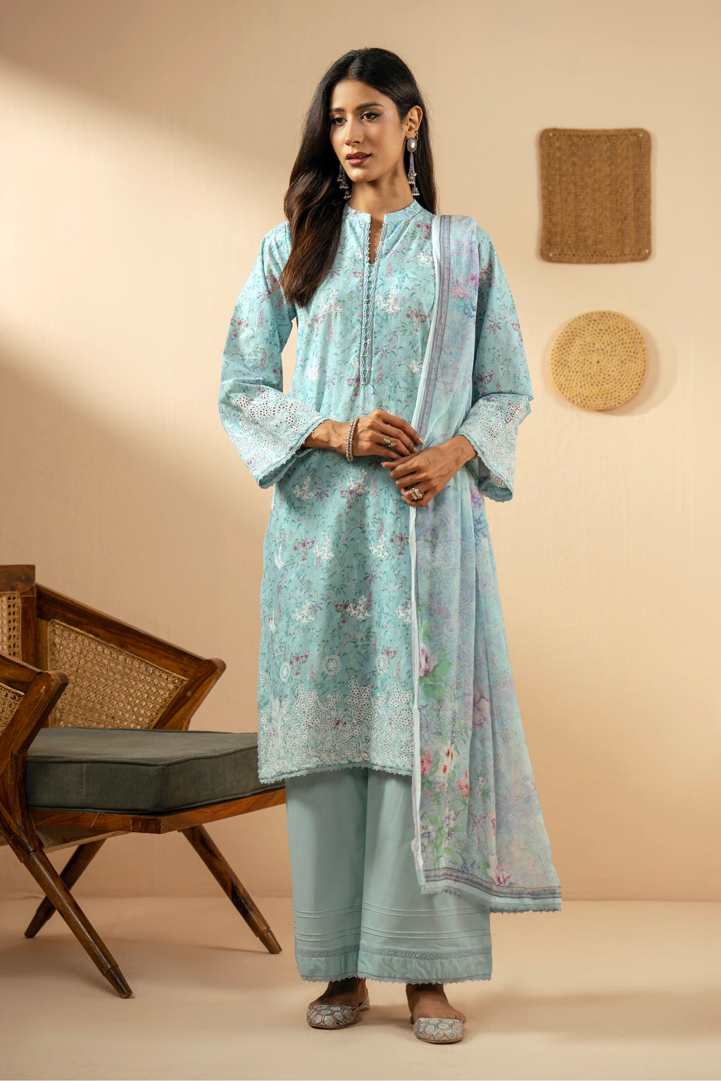 STITCHED EMBROIDERED CHIKANKARI LAWN SUIT