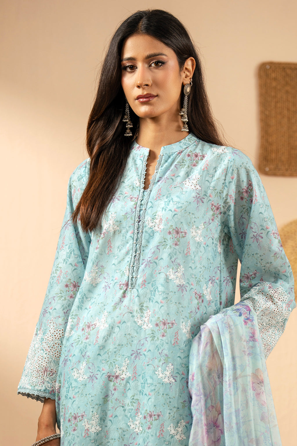 STITCHED EMBROIDERED CHIKANKARI LAWN SUIT