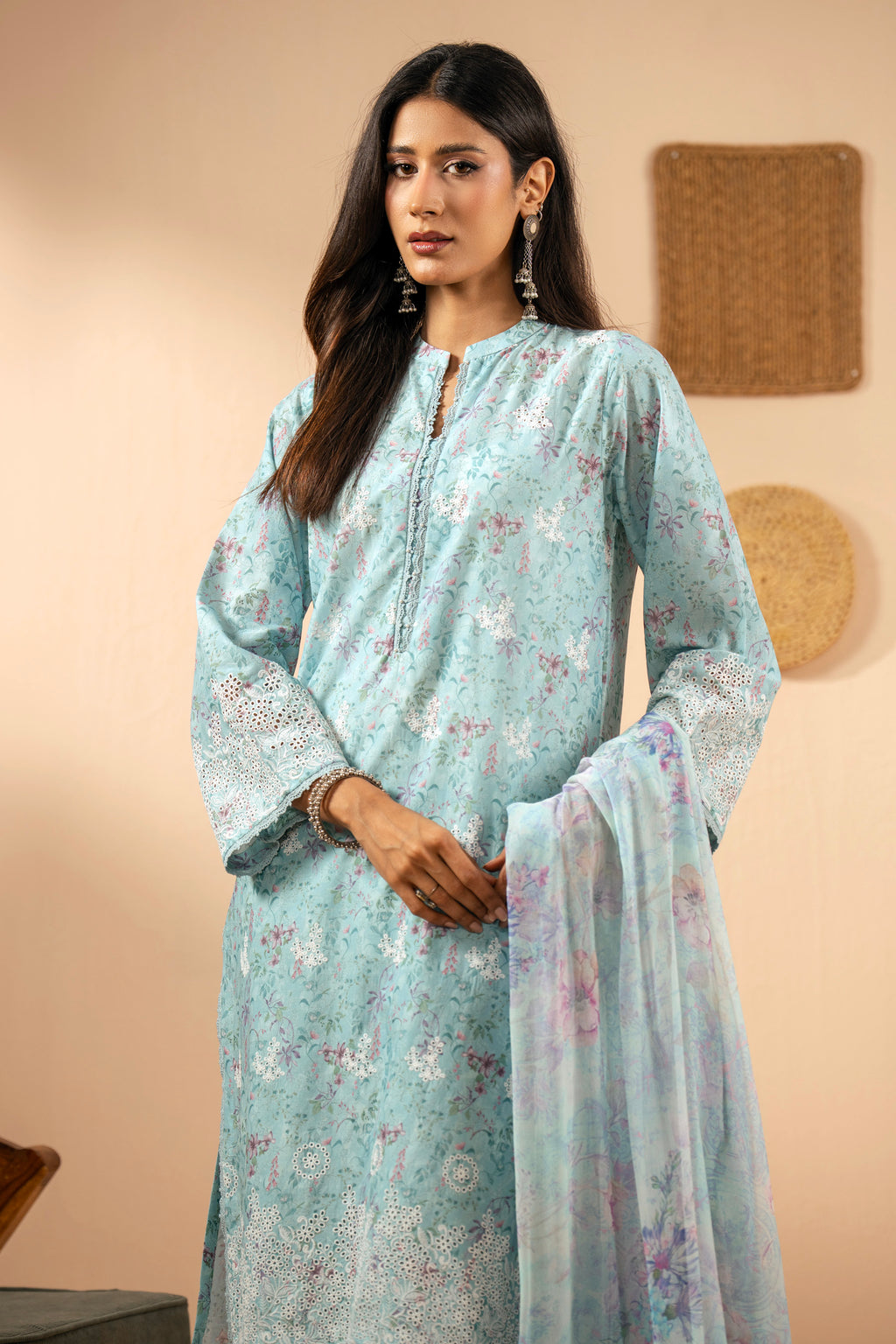 STITCHED EMBROIDERED CHIKANKARI LAWN SUIT