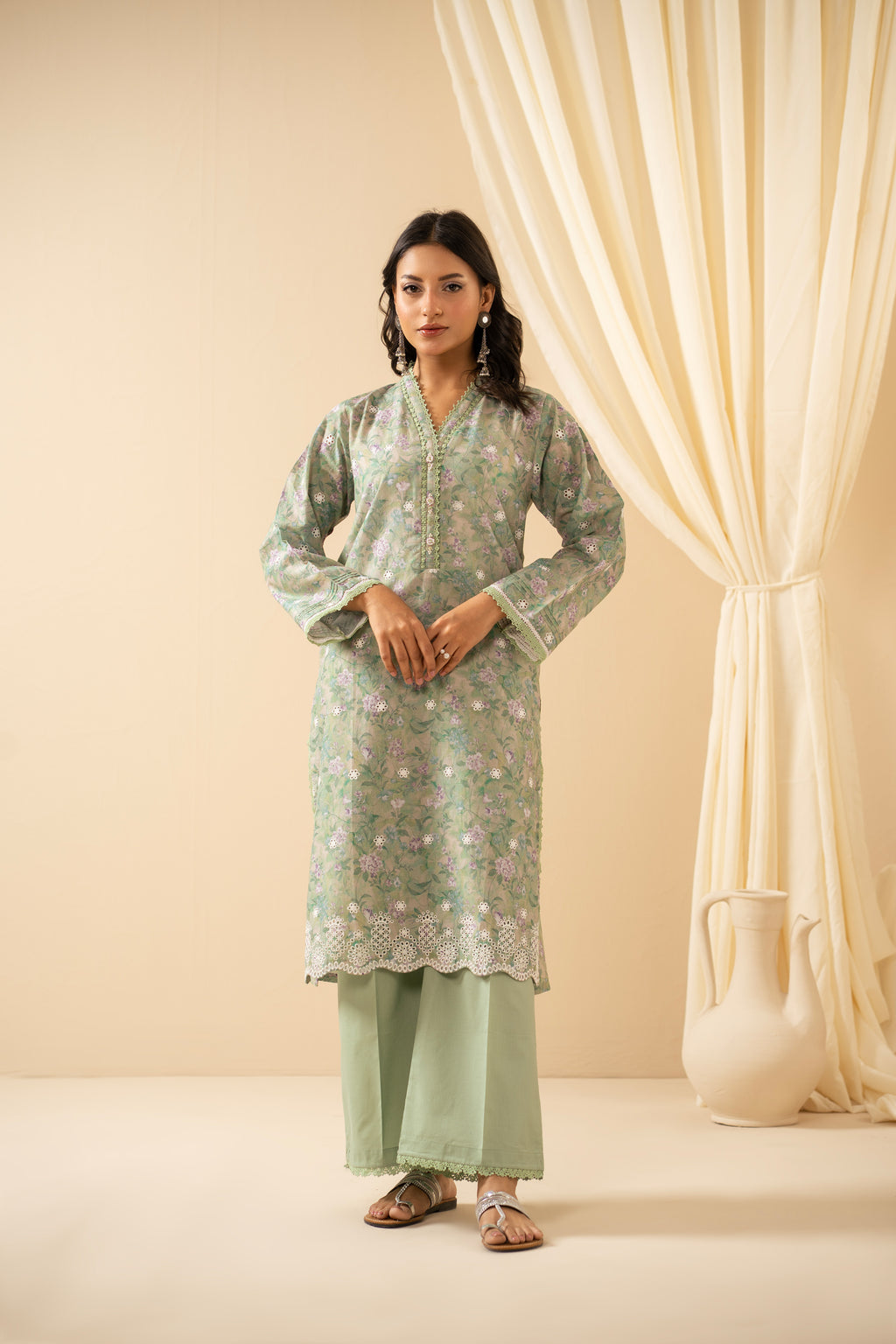 STITCHED EMBROIDERED CHIKANKARI LAWN SUIT