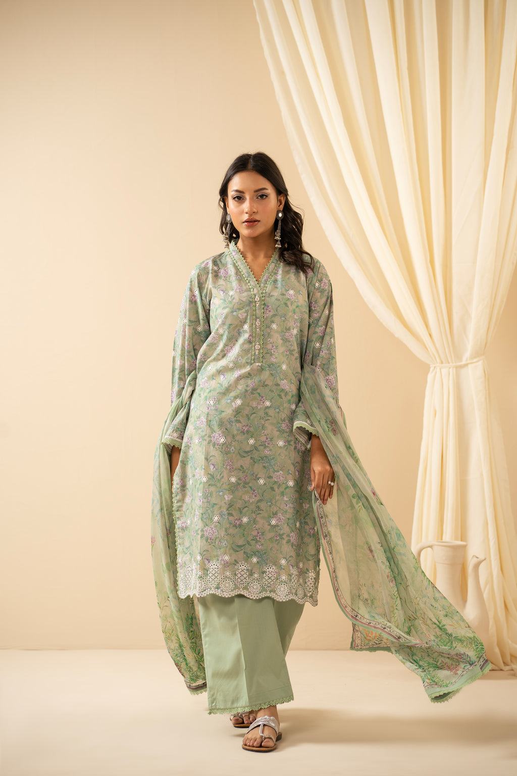 STITCHED EMBROIDERED CHIKANKARI LAWN SUIT