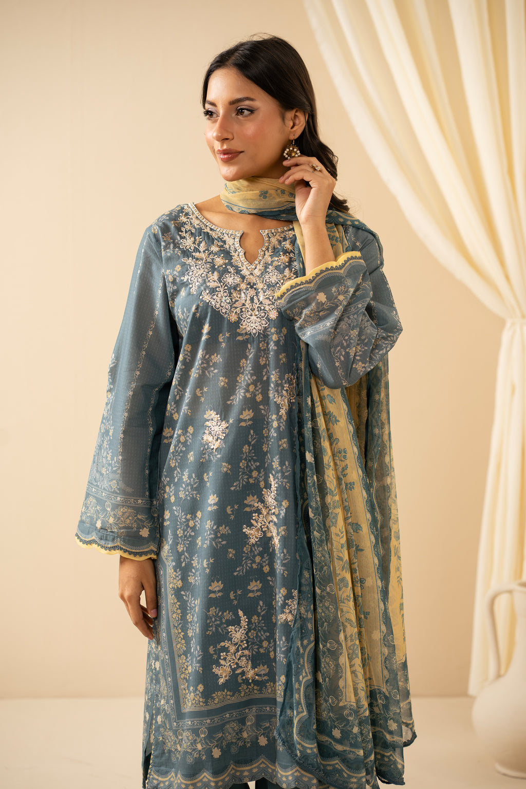 STITCHED EMBROIDERED CHIKANKARI LAWN SUIT