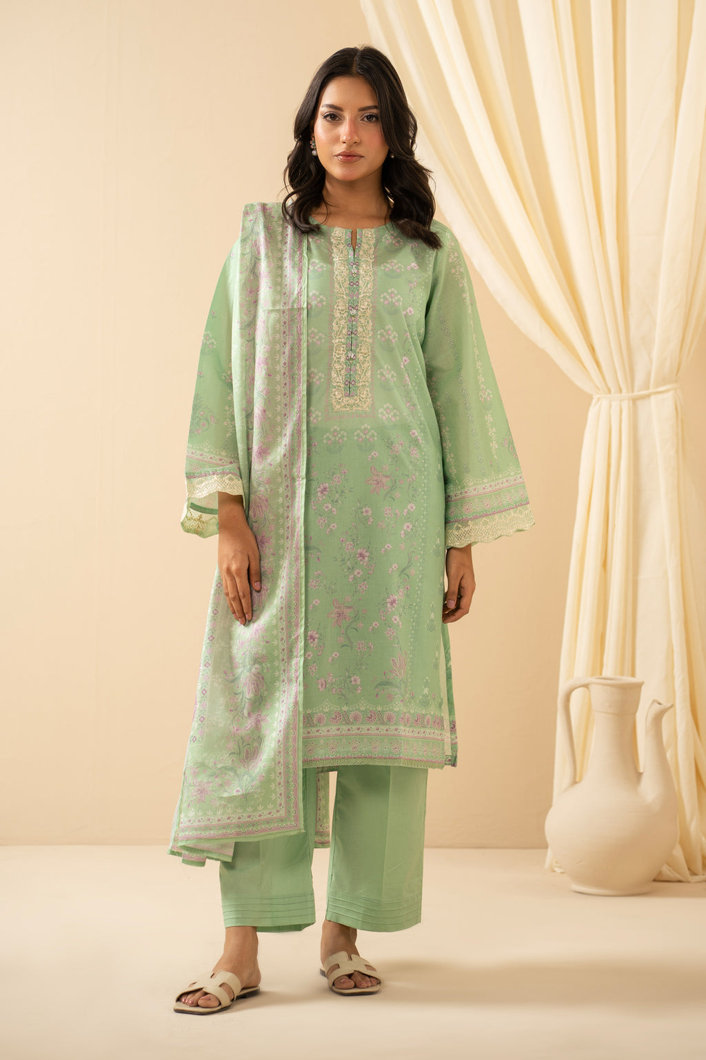 STITCHED EMBROIDERED CHIKANKARI LAWN SUIT