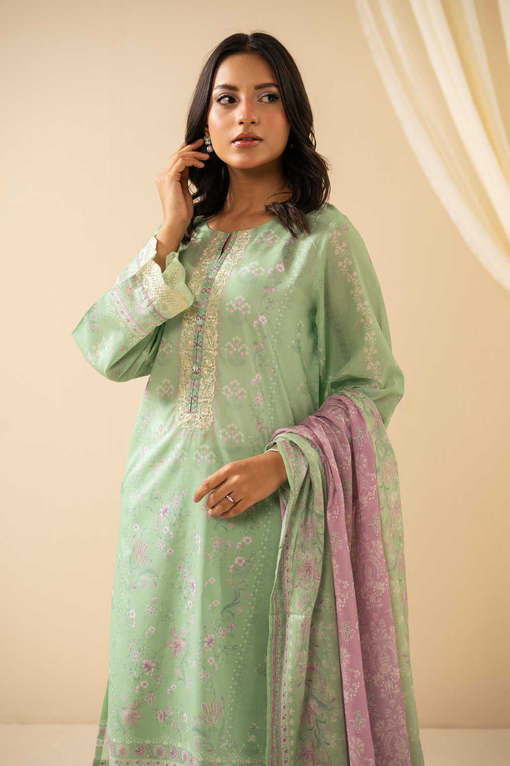 STITCHED EMBROIDERED CHIKANKARI LAWN SUIT