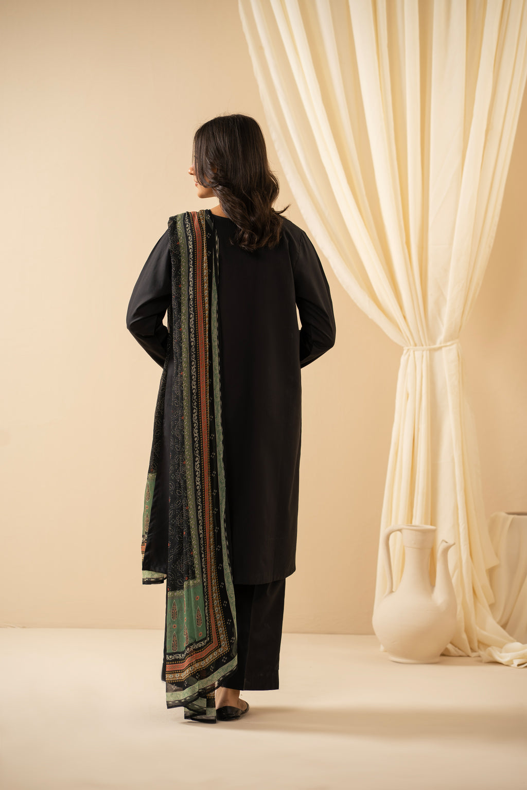 STITCHED EMBROIDERED COTTON LINEN VISCOSE SUIT