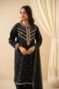 STITCHED EMBROIDERED COTTON LINEN VISCOSE SUIT