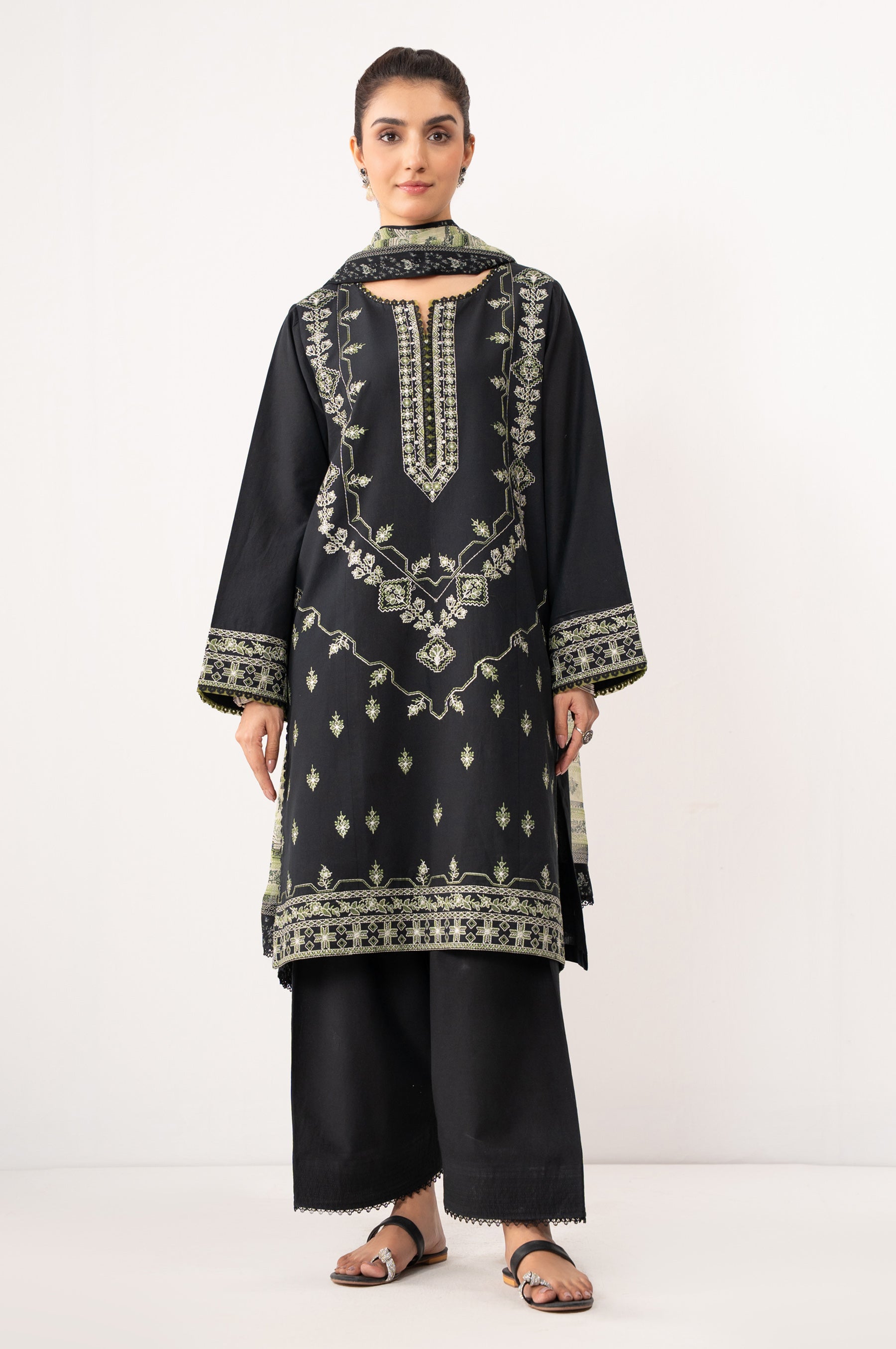 STITCHED EMBROIDERED CAMBRIC SUIT