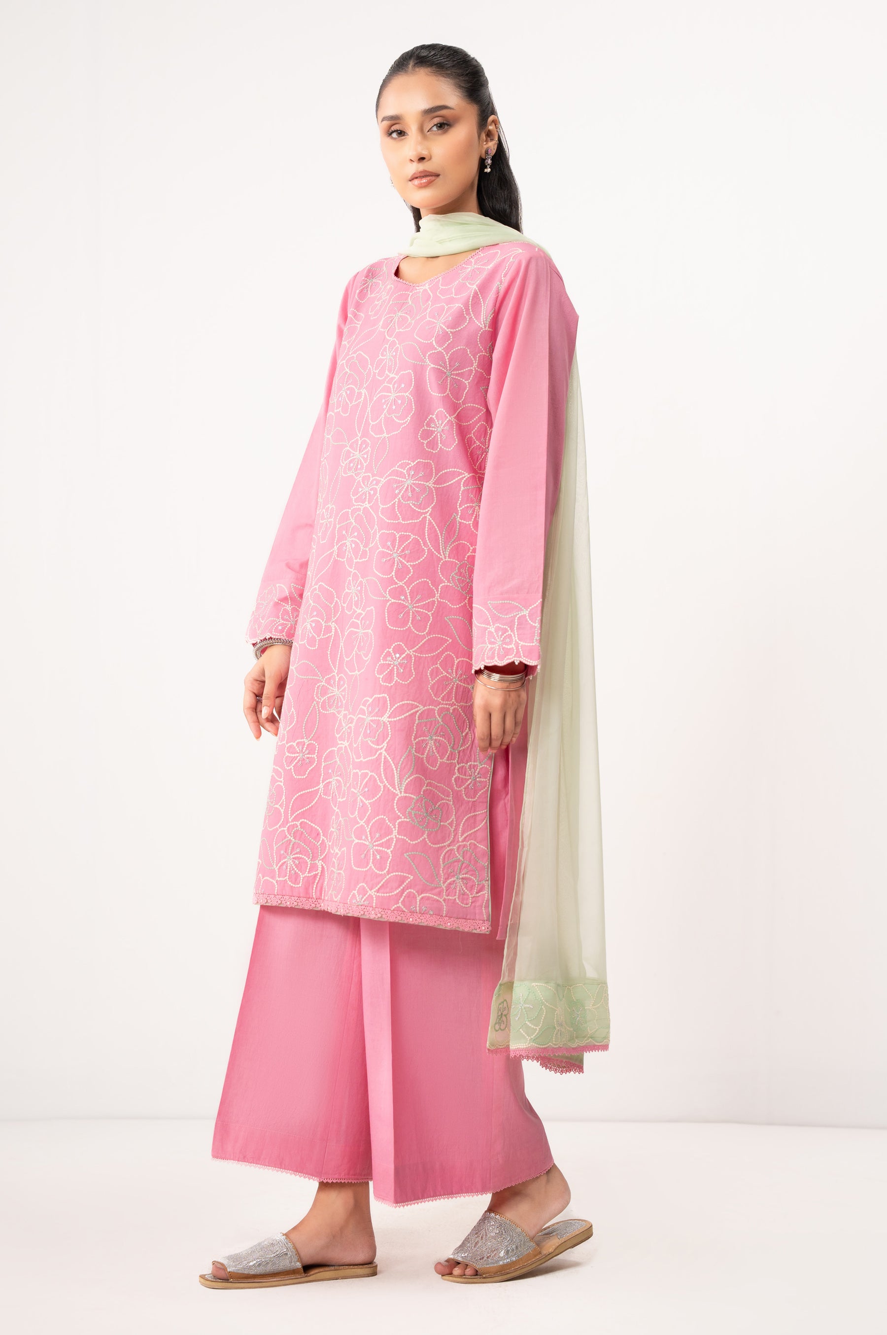 STITCHED EMBROIDERED CAMBRIC SUIT