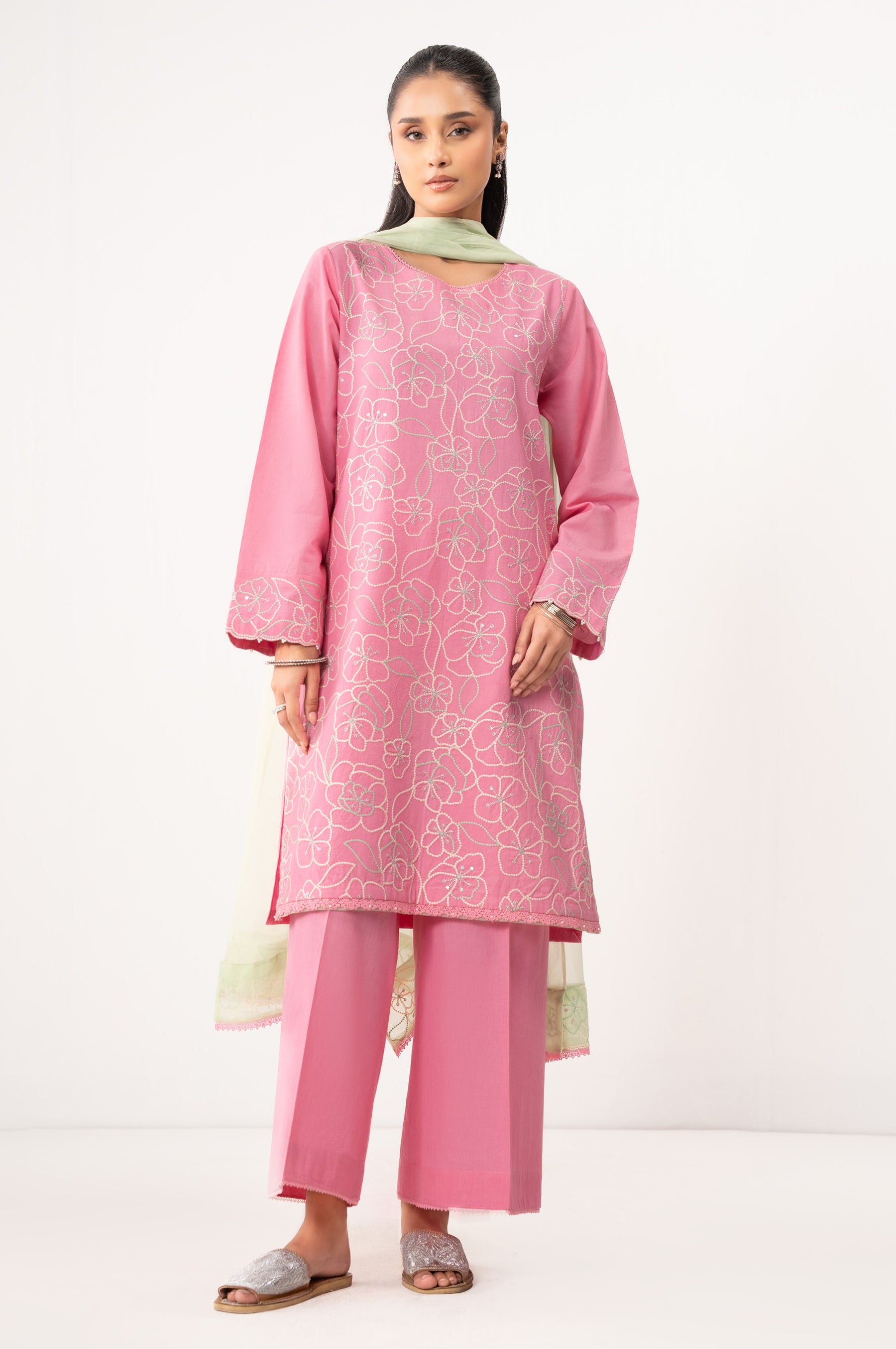 STITCHED EMBROIDERED CAMBRIC SUIT