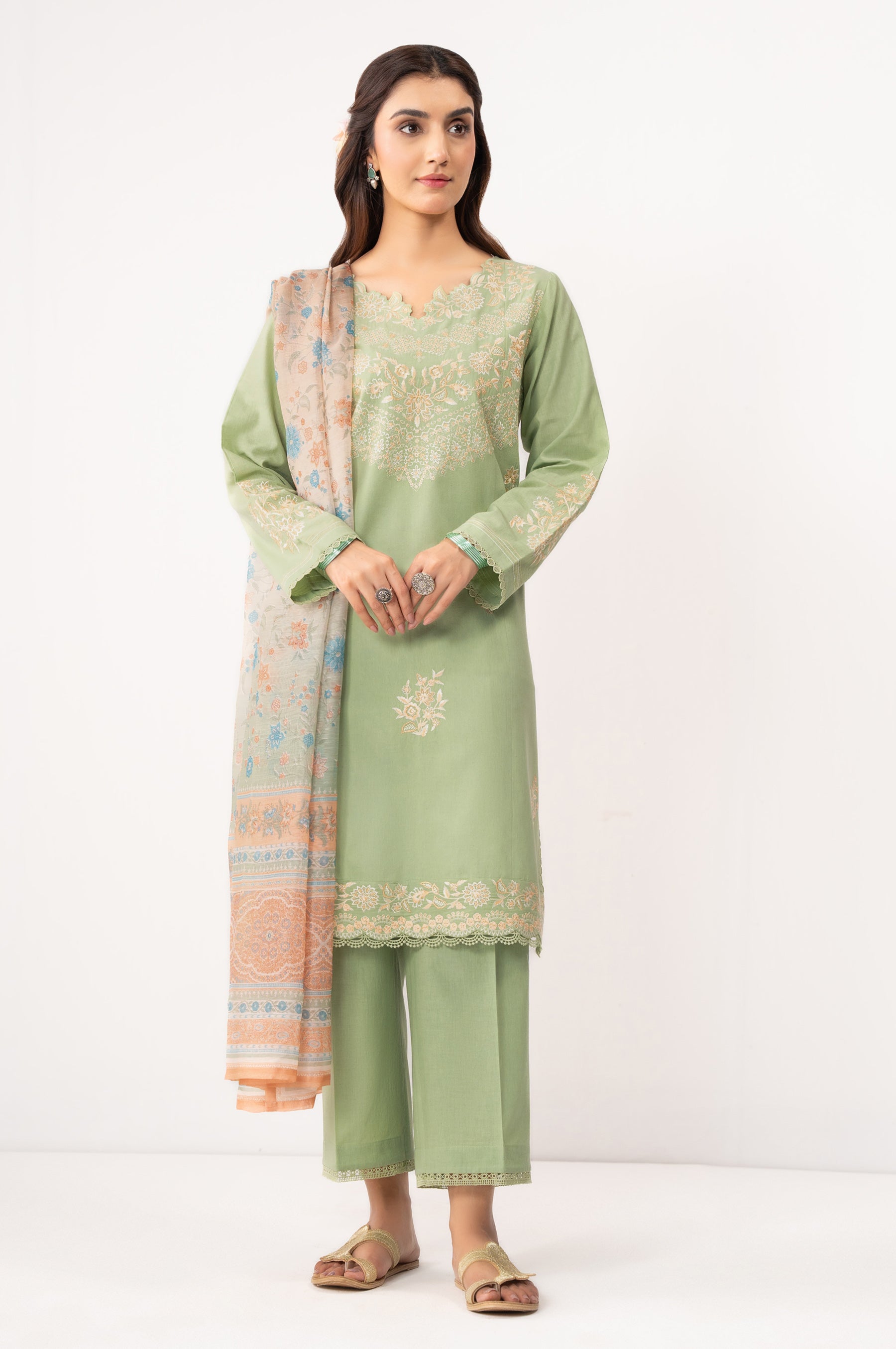 STITCHED EMBROIDERED CAMBRIC SUIT