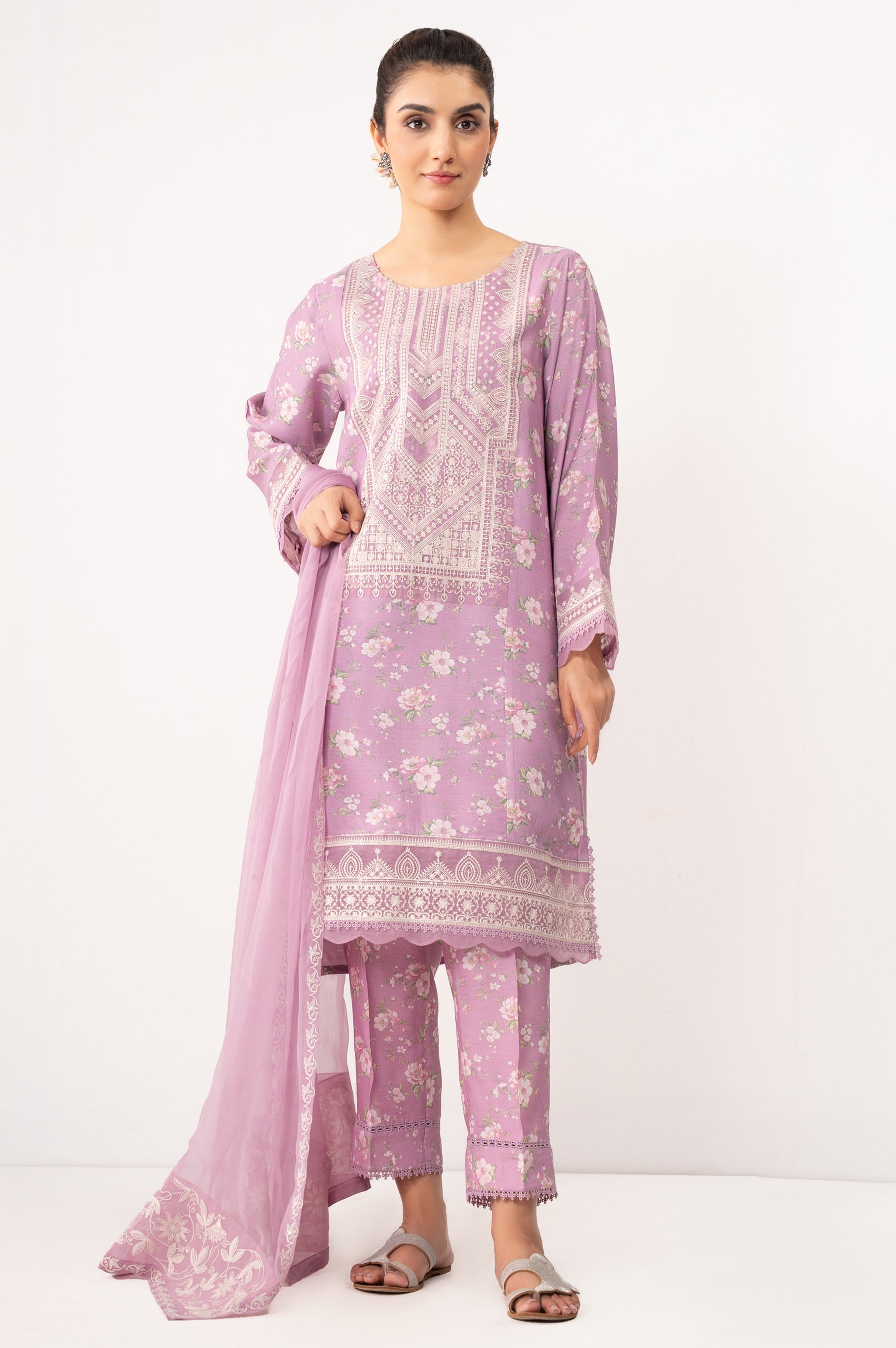 STITCHED EMBROIDERED RAW SILK SUIT