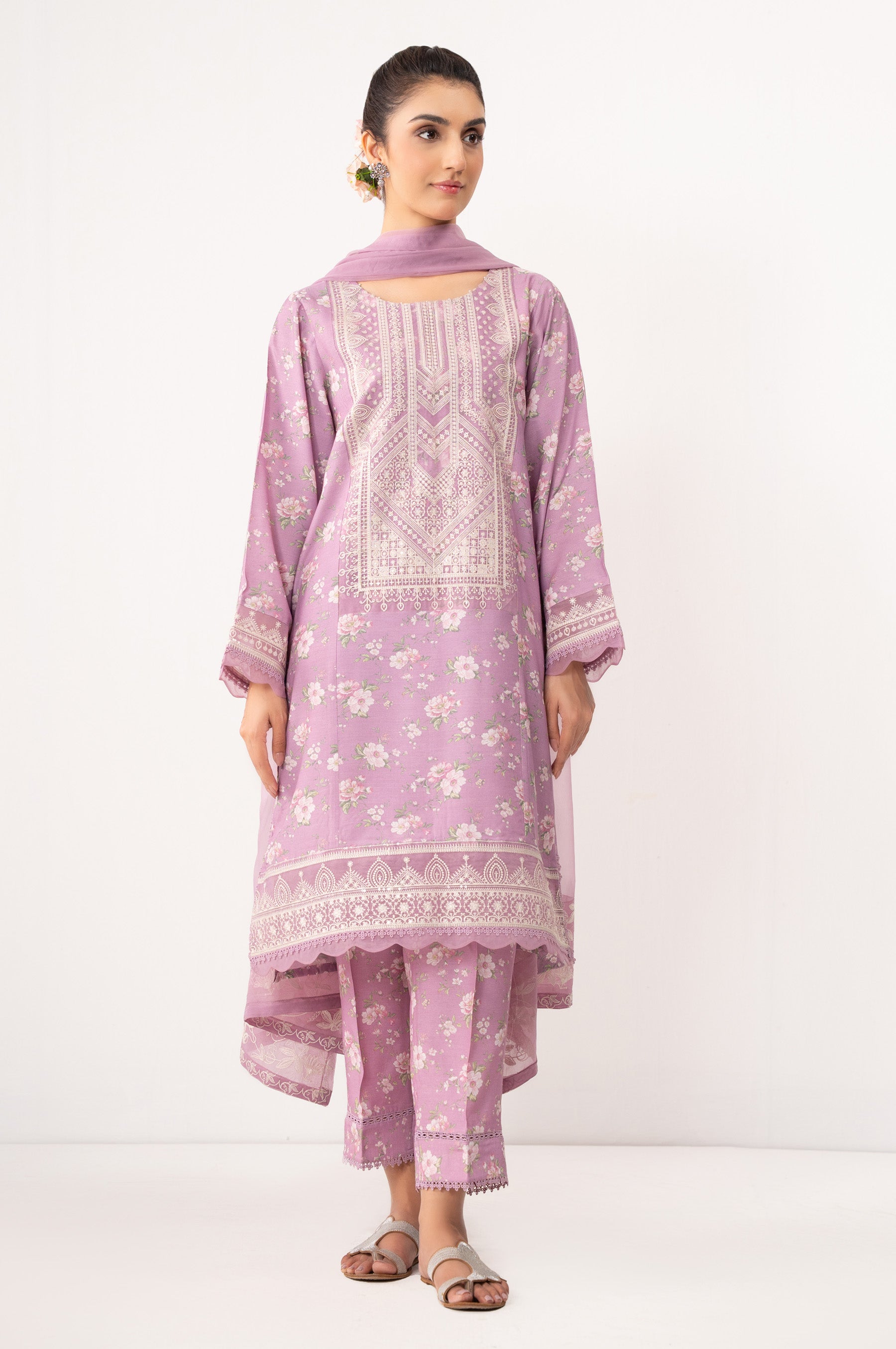 EMBROIDERED RAW SILK STITCHED 2 PIECE SUIT