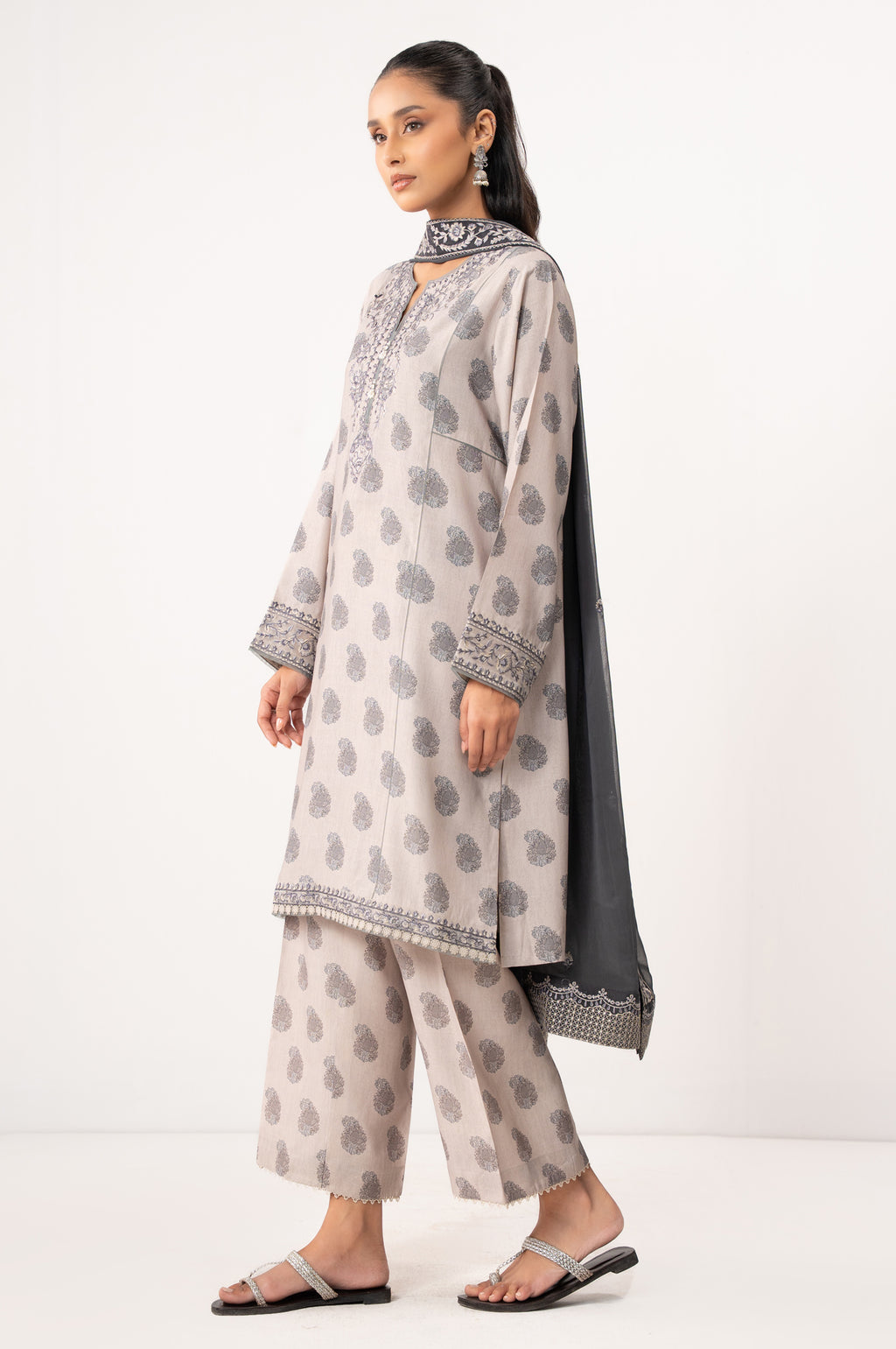 PRINTED RAW SILK STITCHED SHIRT BOTTOM