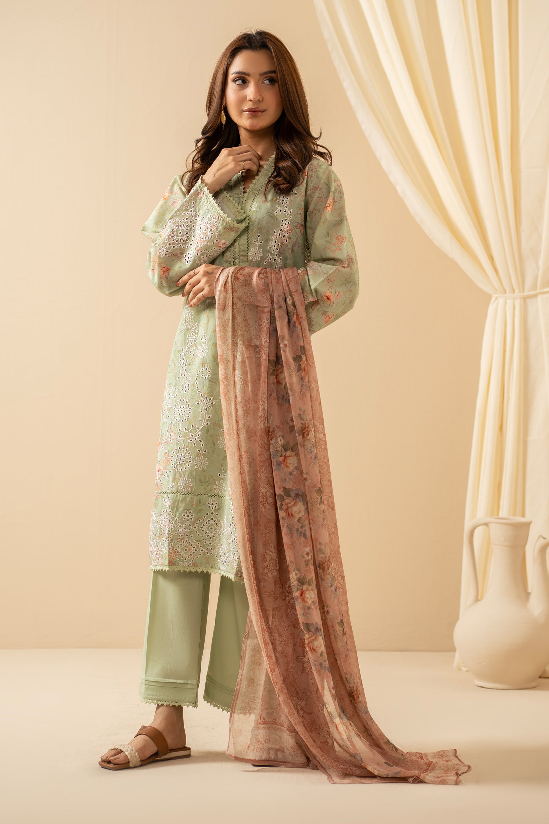 STITCHED PRINTED CHIKANKARI LAWN SUIT