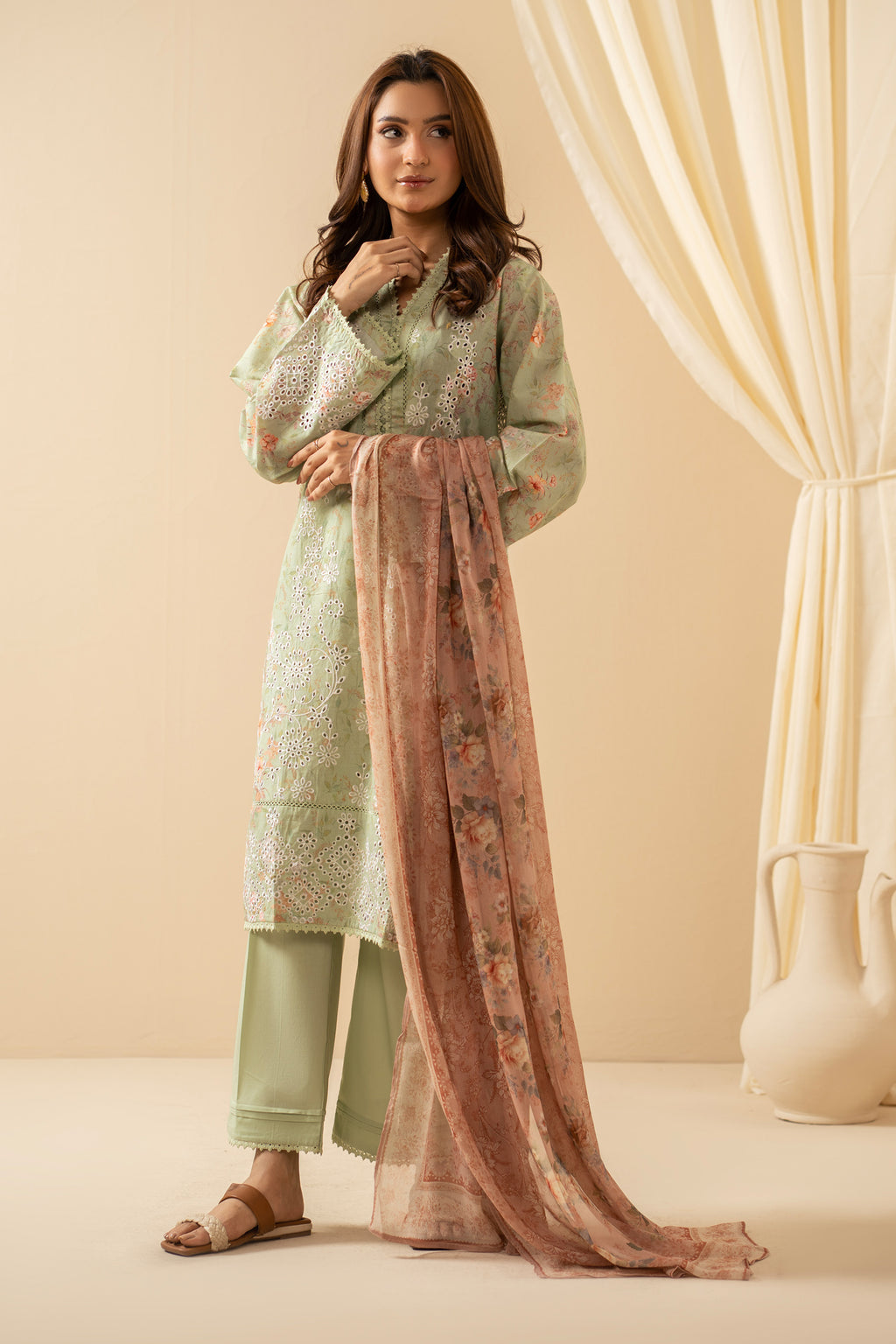 STITCHED DIGITAL PRINTED CHIKANKARI LAWN SUIT