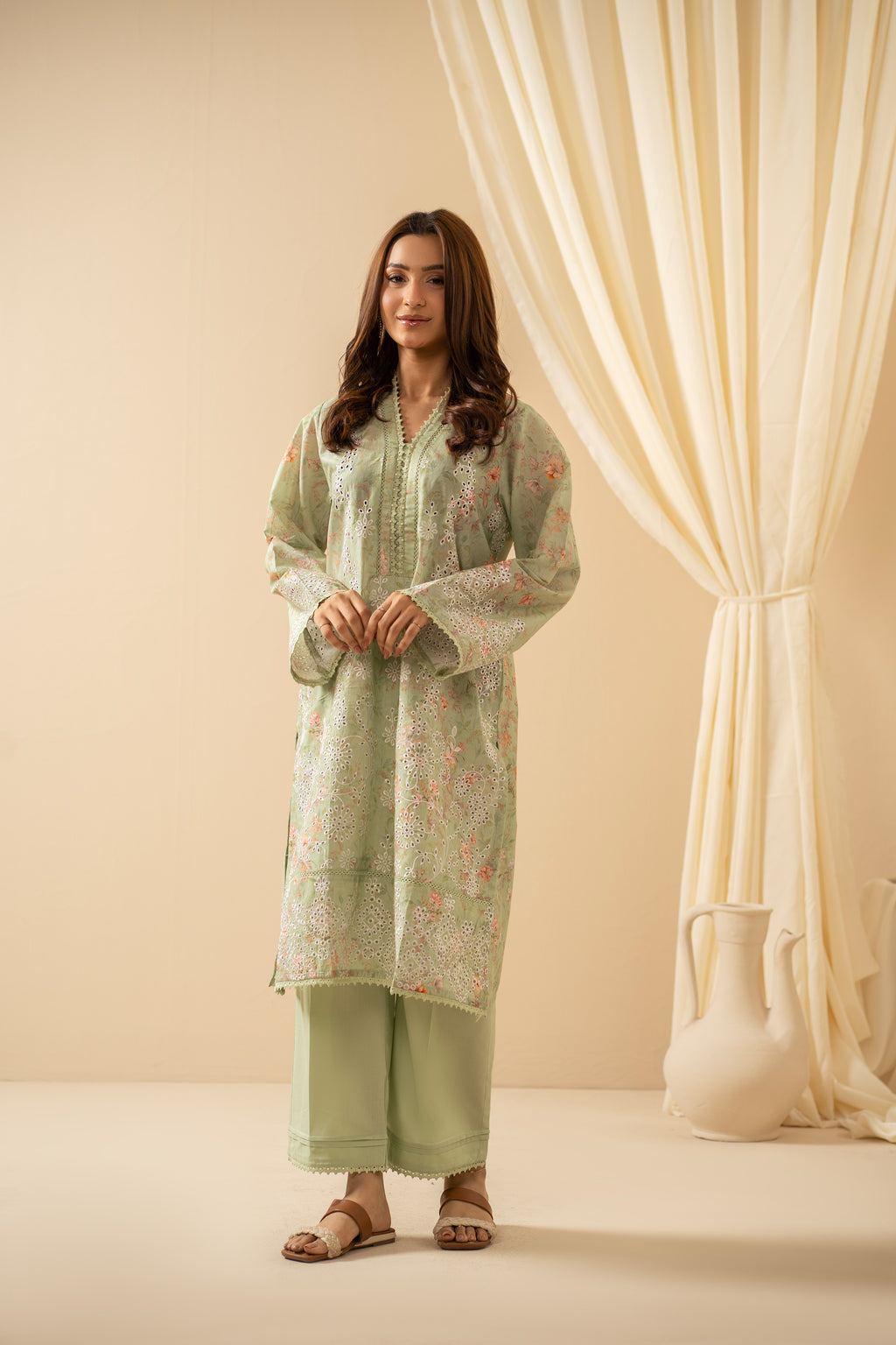 STITCHED DIGITAL PRINTED CHIKANKARI LAWN SUIT