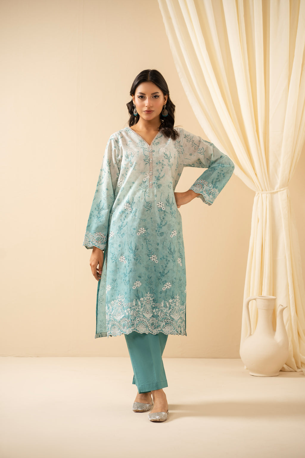 STITCHED CHIKANKARI LAWN SUIT