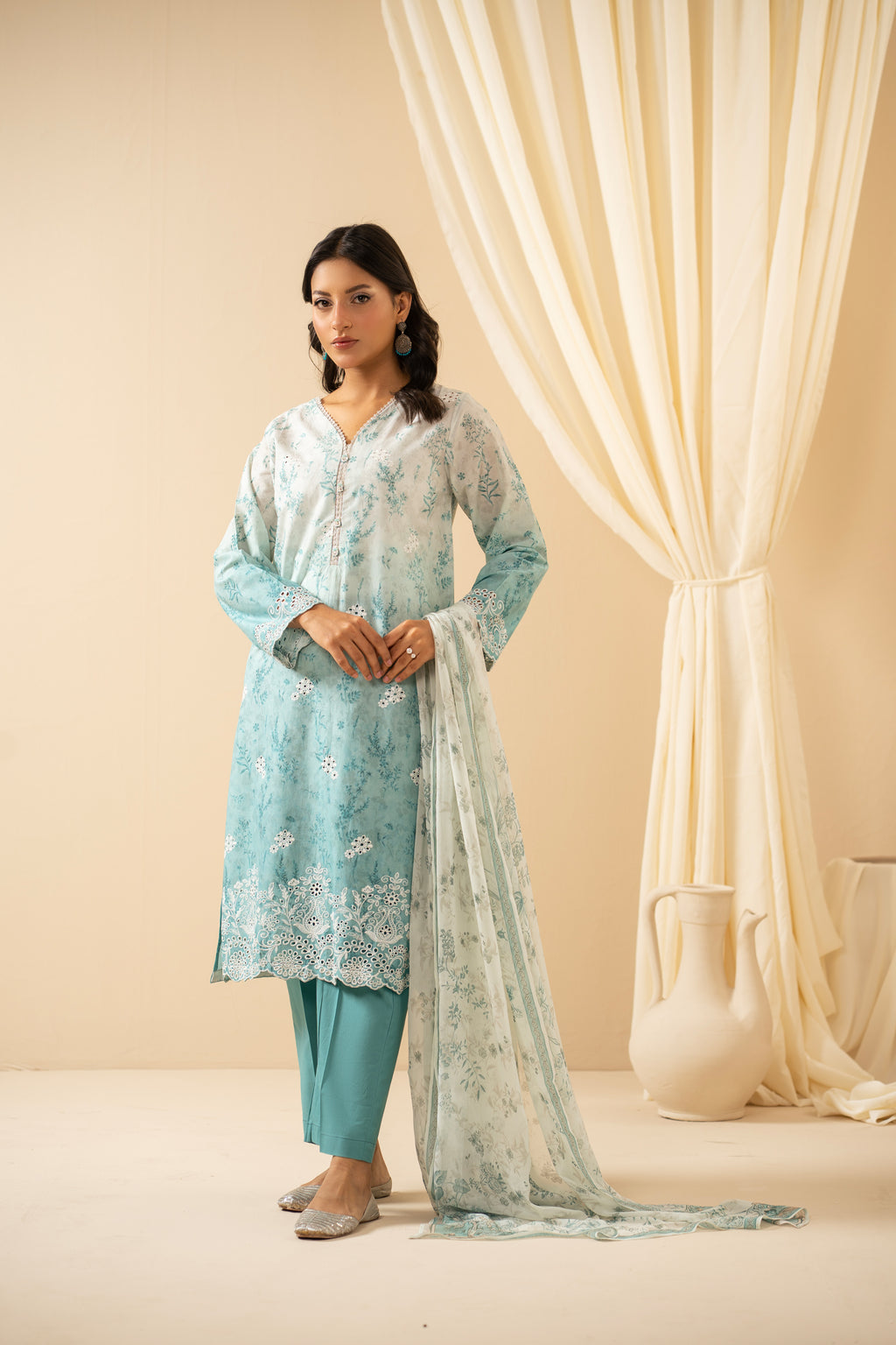 STITCHED CHIKANKARI LAWN SUIT