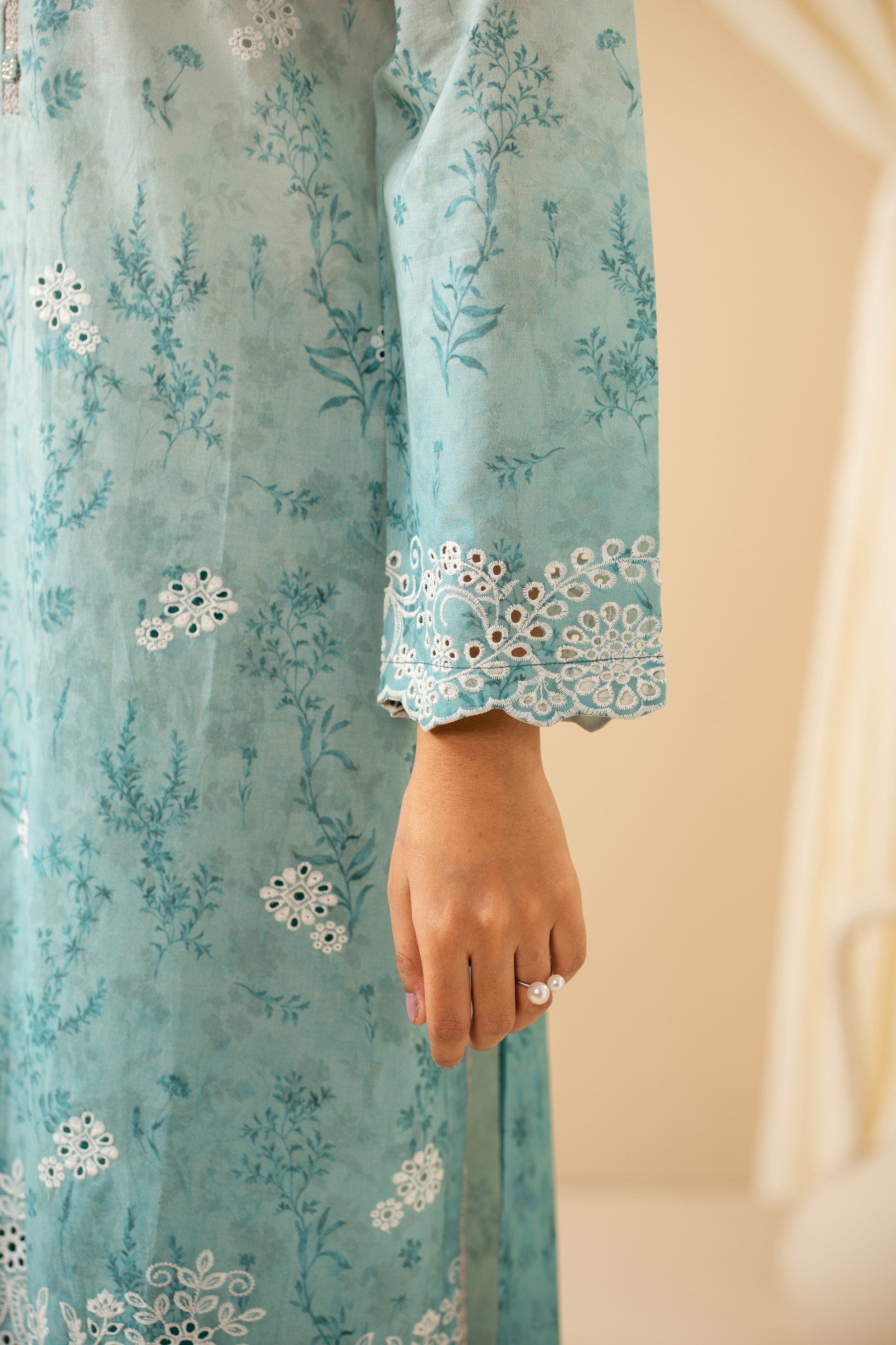 STITCHED PRINTED CHIKANKARI LAWN SUIT