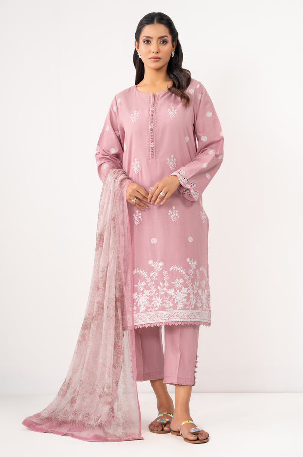 Stitched 3 Piece Embroidered Lawn Chikankari Suit