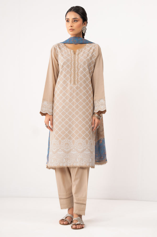Stitched 3 Piece Embroidered Lawn Chikankari Suit