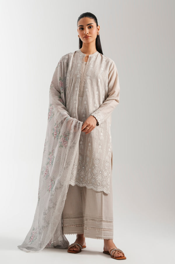 Stitched 3 Piece Embroidered Lawn Chikankari Suit