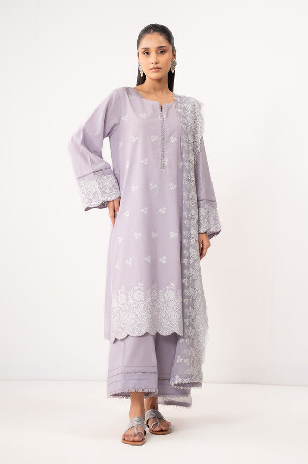 Stitched 3 Piece Embroidered Chikankari Suit