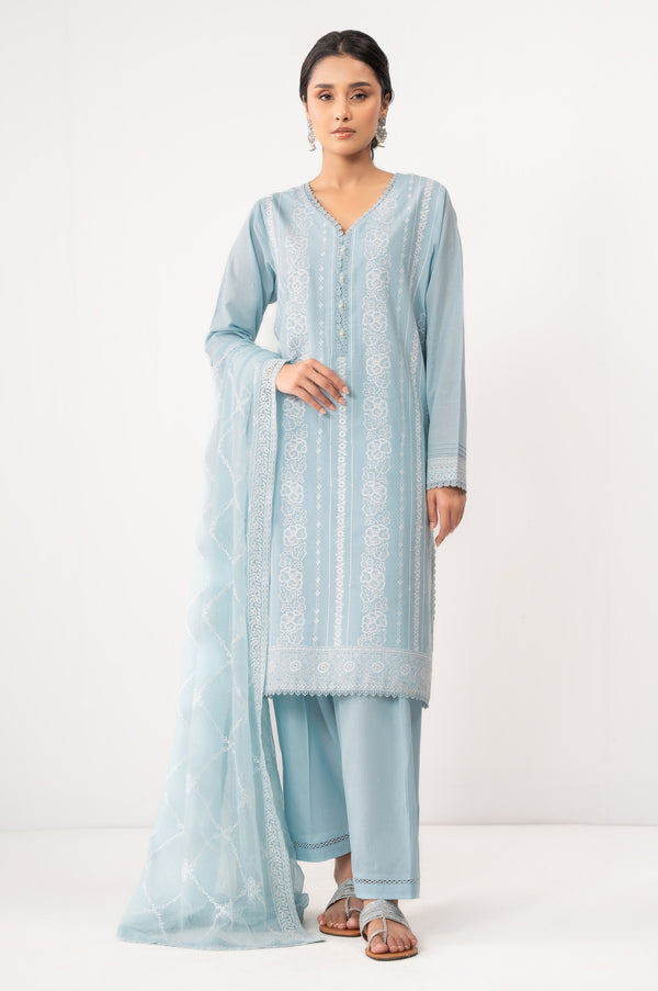 Stitched 3 Piece Embroidered Chikankari Suit