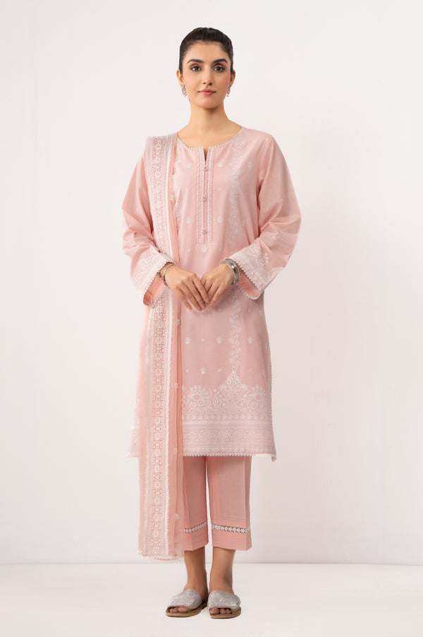 Stitched 3 Piece Embroidered Chikankari Suit