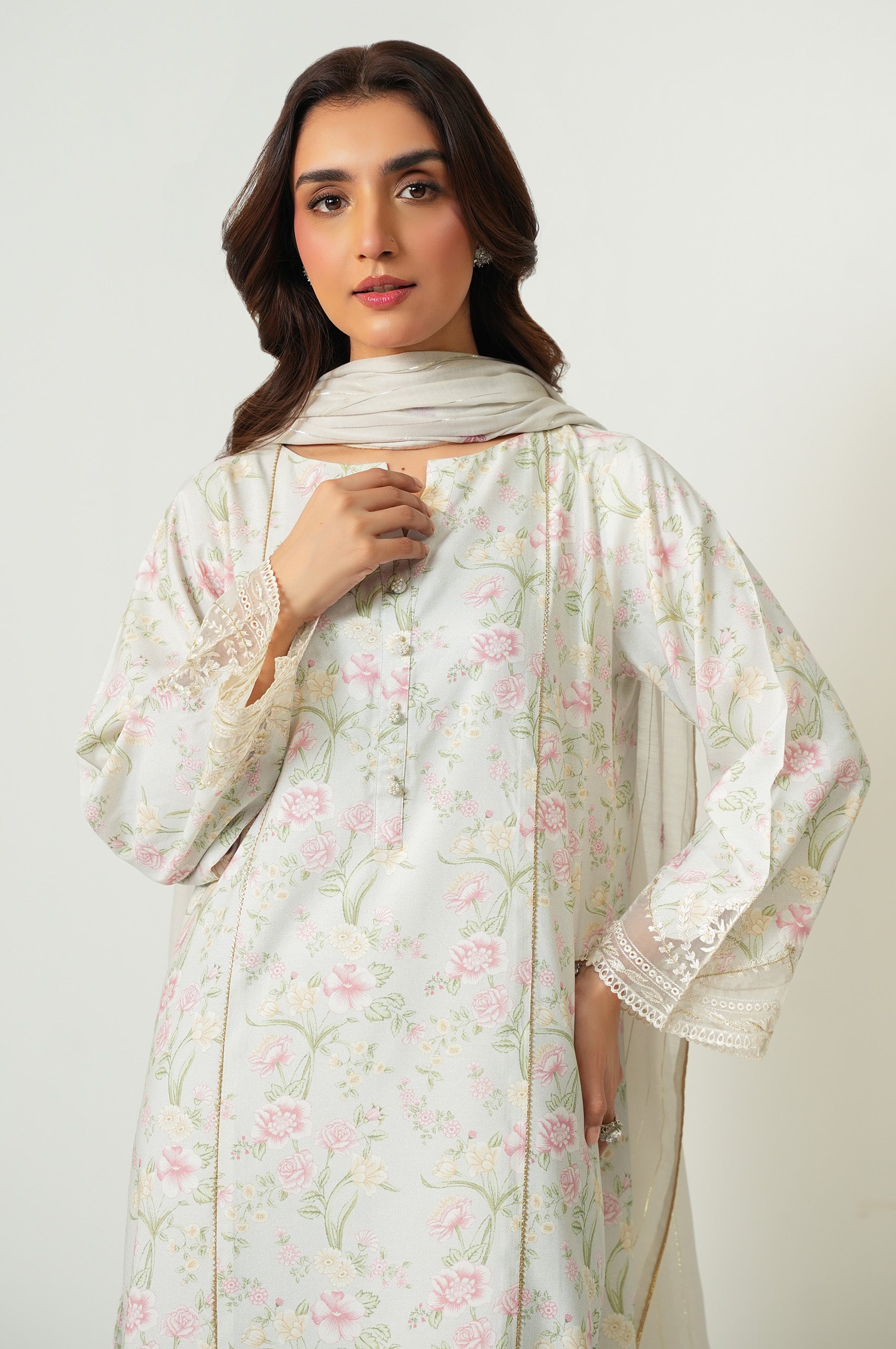 EMBROIDERED RAW SILK STITCHED SHIRT BOTTOM