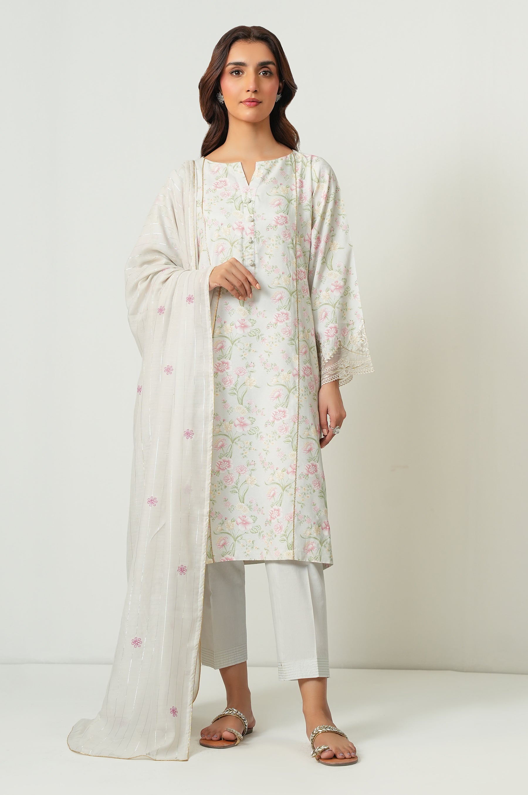 STITCHED EMBROIDERED RAW SILK SUIT