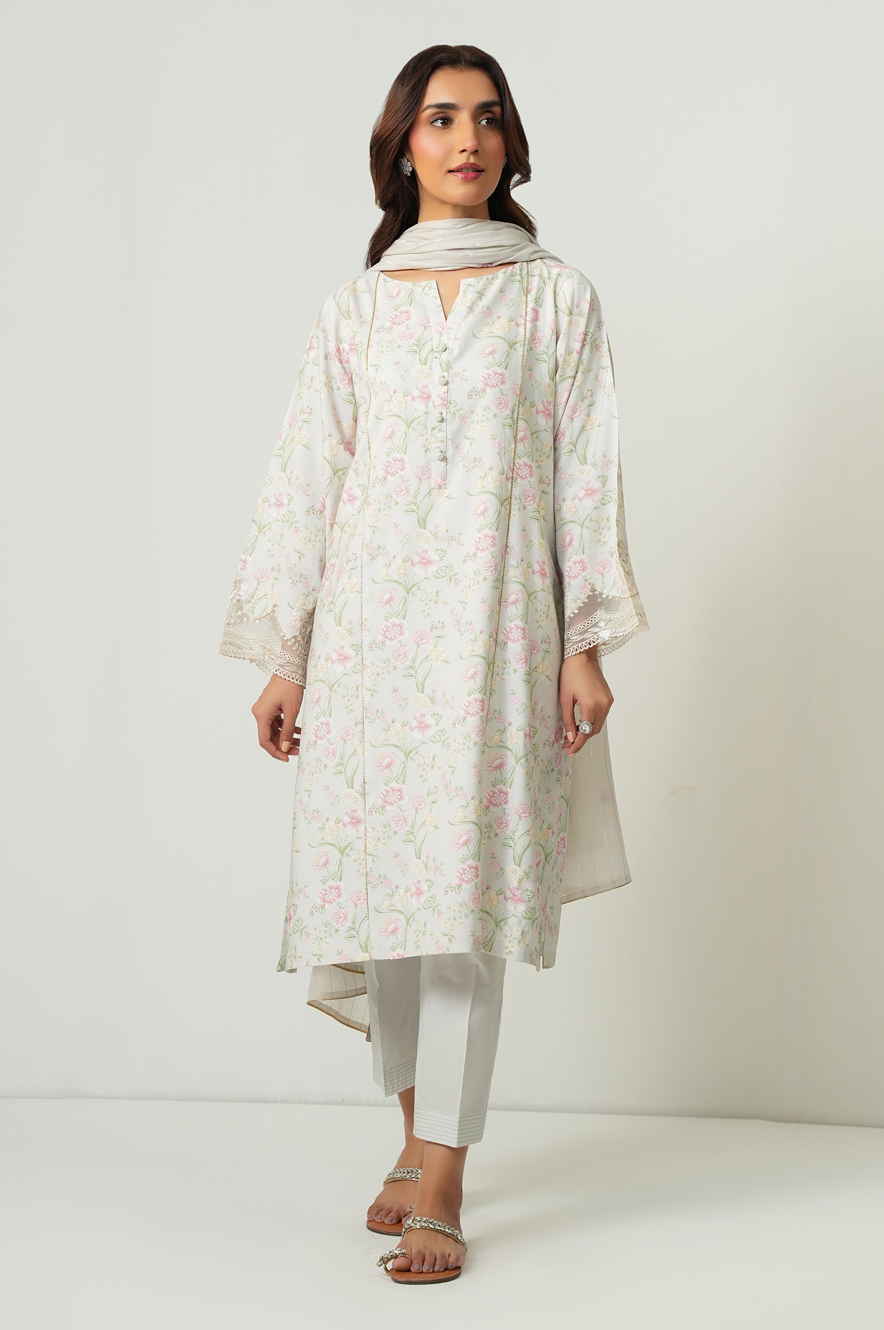 EMBROIDERED RAW SILK STITCHED SHIRT BOTTOM