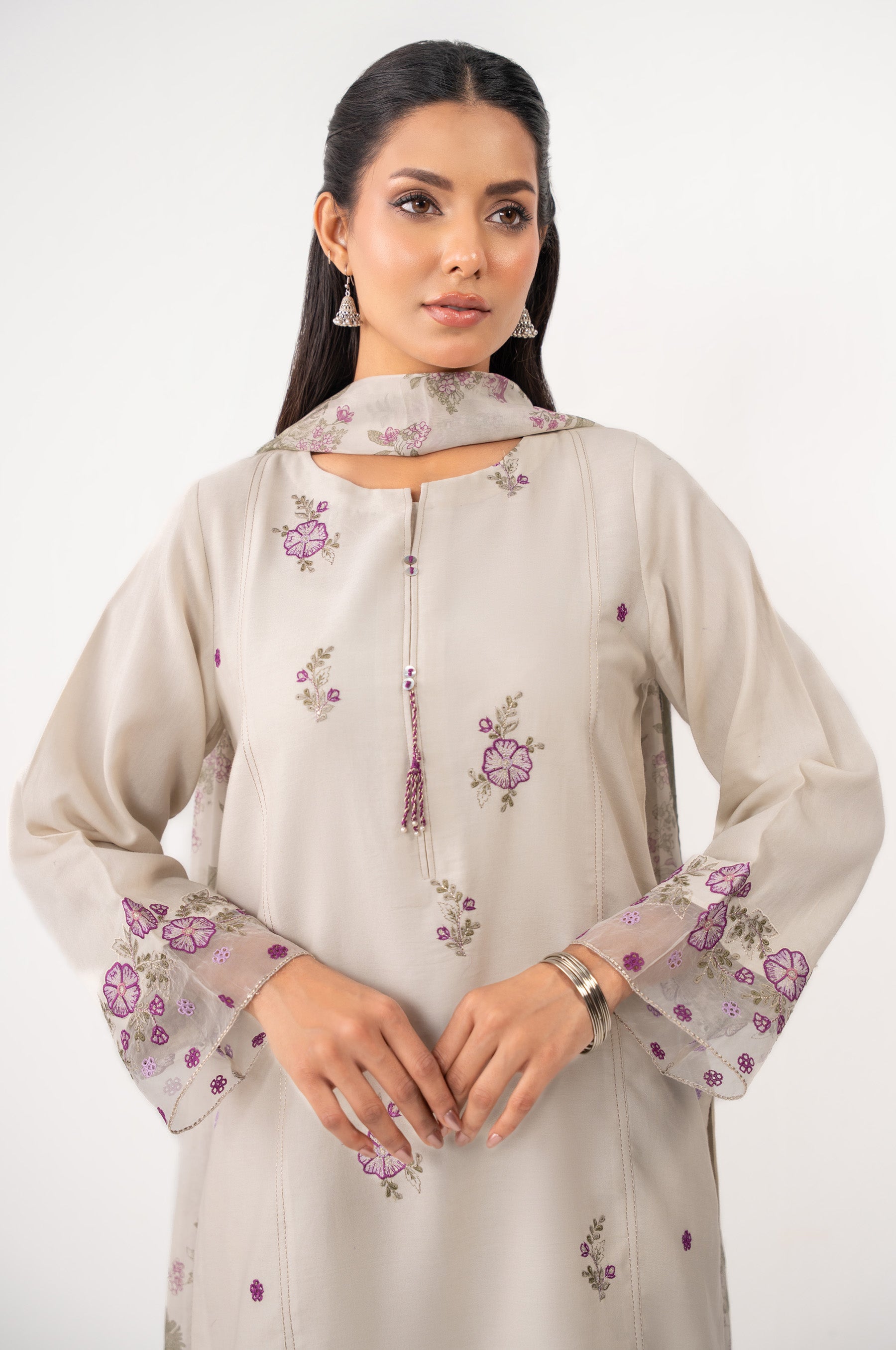 EMBROIDERED COTTON SATIN STITCHED SHIRT BOTTOM